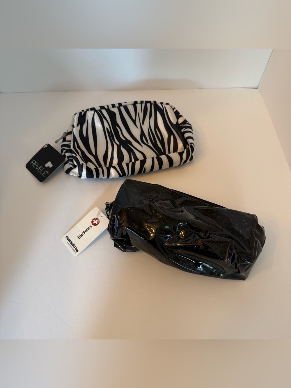 Lot of 2 - Zebra Print and Black Shimmery Cosmetic Bags NWT